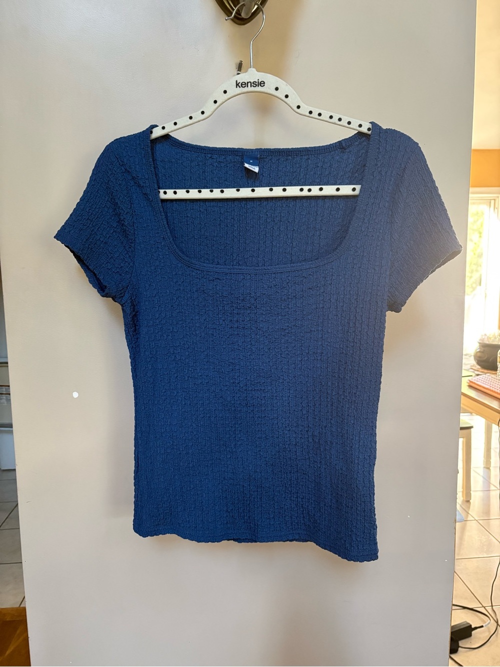 Old Navy Navy Textured Square-Neck Short Sleeve Top